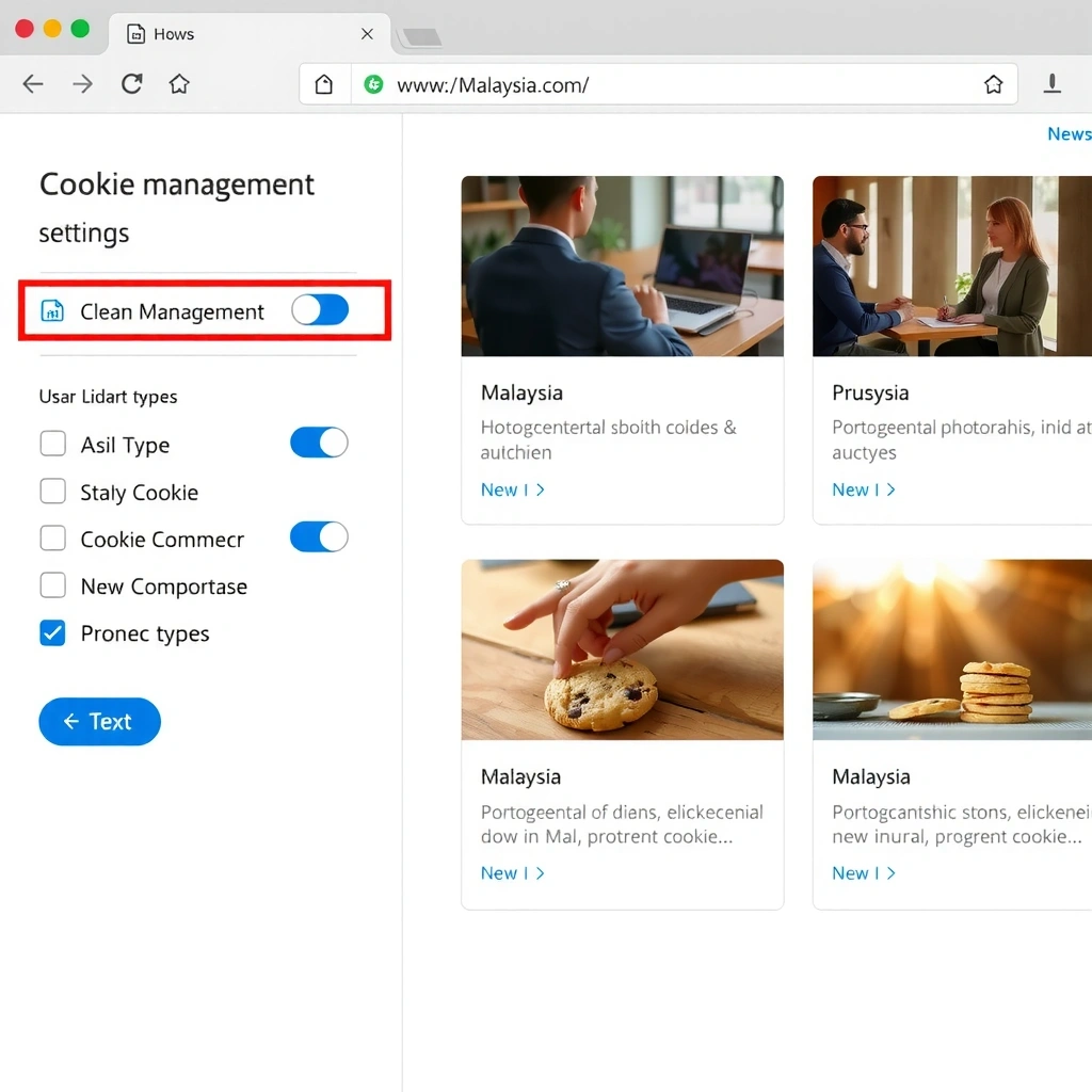 Cookie settings management interface showing browser preferences