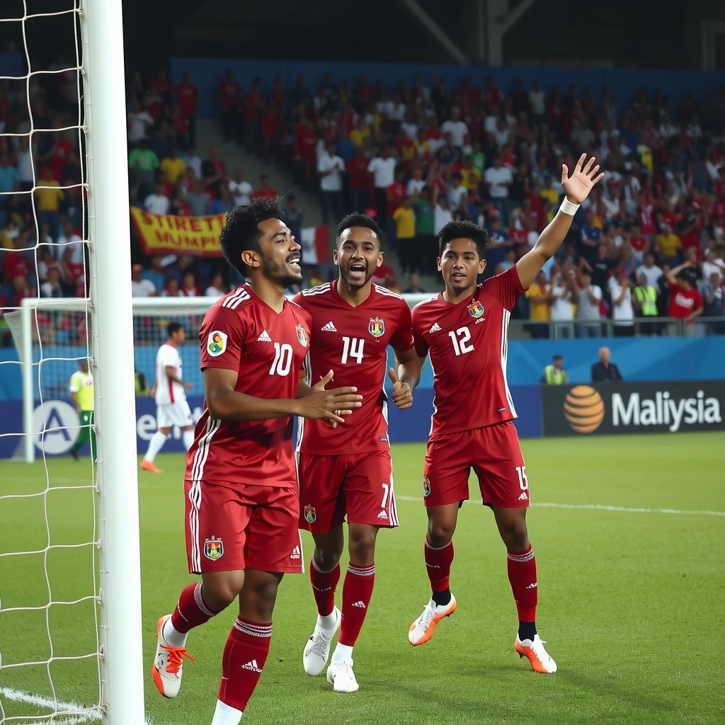Malaysia national football team celebrating goal