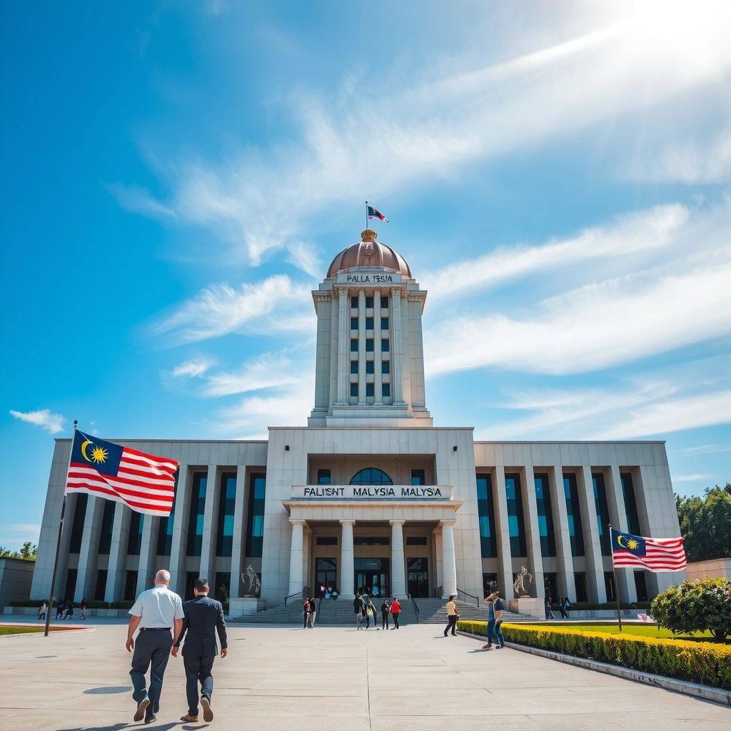 Malaysian Parliament building with Malaysian flags